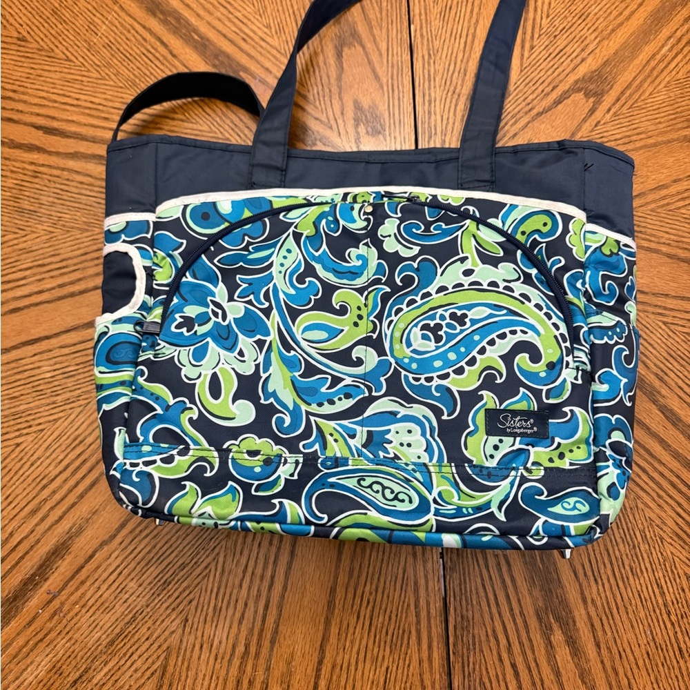 Longaberger Blue and Green Insulated Tote Bag with Vibrant Pattern